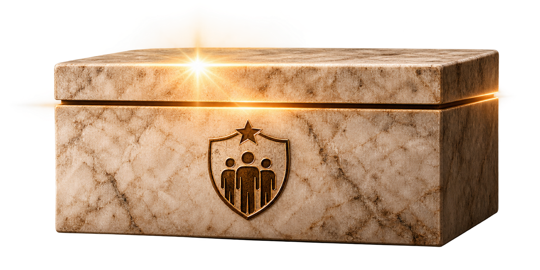 Alabaster box surrounded by warm golden light and smoke